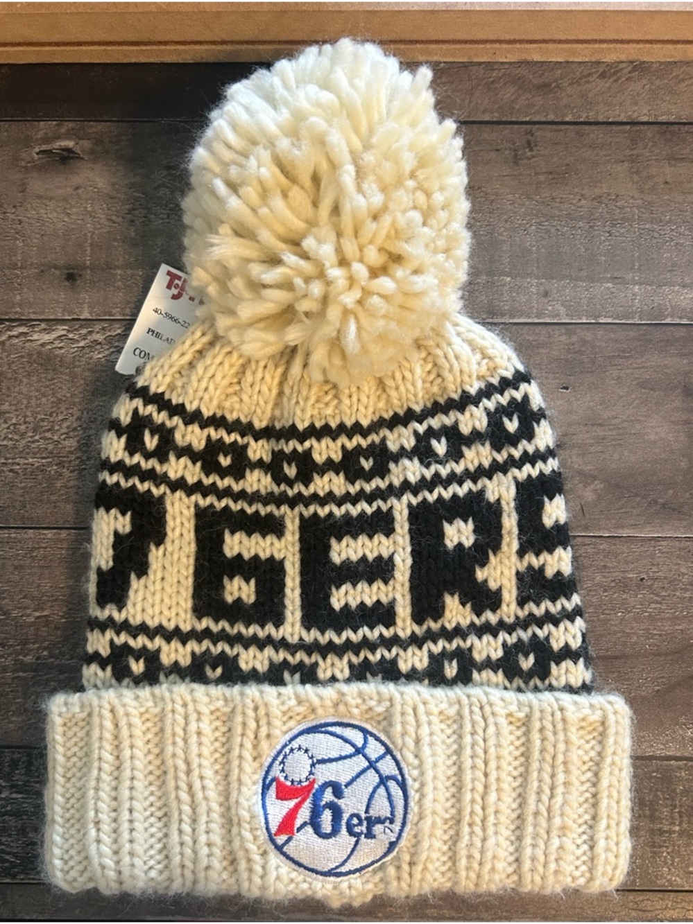 NBA Philadelphia 76ers Cream Pom Beanie Hat